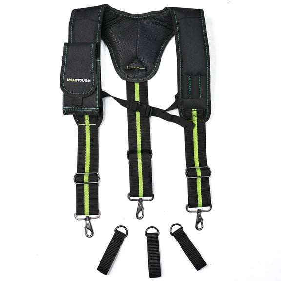 Heavy Duty Work Suspenders Tool Belt Suspenders with 3 Trigger Hook Support Detachable Phone Holder