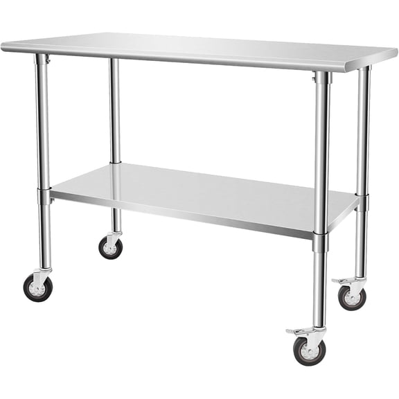 Heavy Duty Work Table, Stainless Steel Table for Prep with 4 Casters for Commerical Kitchen, Restaurant, Home and Hotel,48" X 24"
