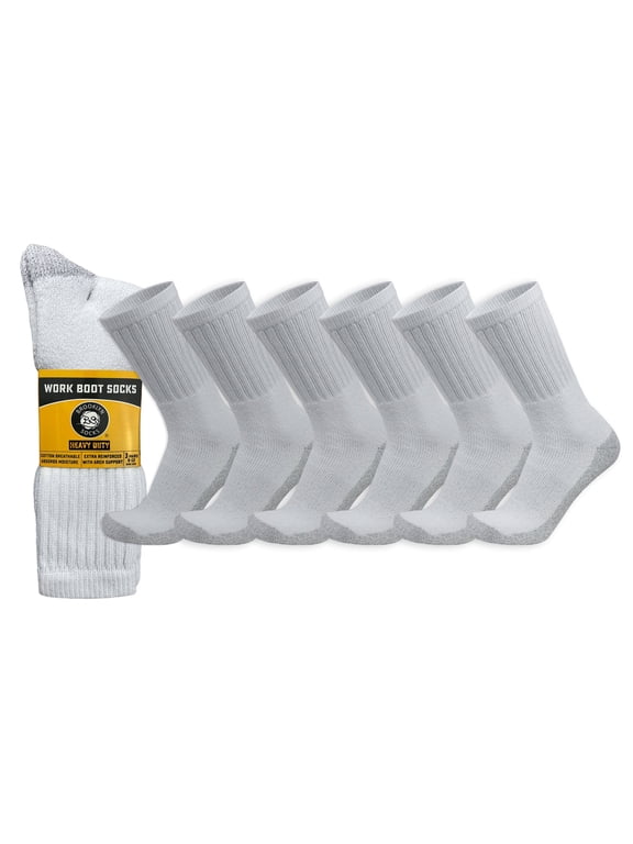Heavy Duty Work Thick Crew Cotton Socks, Steel Toe, (White - 6 pairs) fits US Men's Shoe Size 10-12