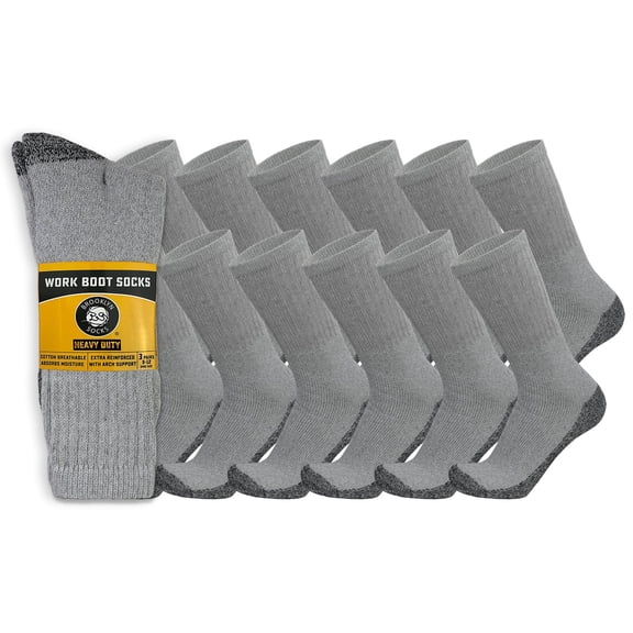 Heavy Duty Work Thick Warm Crew Cotton Socks, Steel Toe, (Gray - 12 Pairs) Fits US Men's Shoe Size 10-12