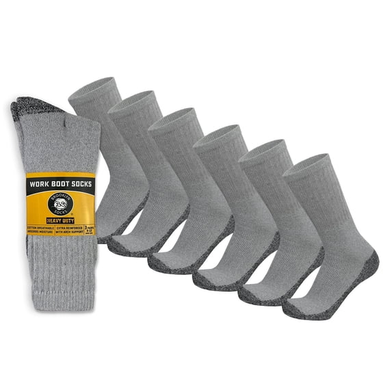 Heavy Duty Work Thick Warm Crew Cotton Socks, Steel Toe, (Gray - 6 pairs) fits US Men's Shoe Size 10-12