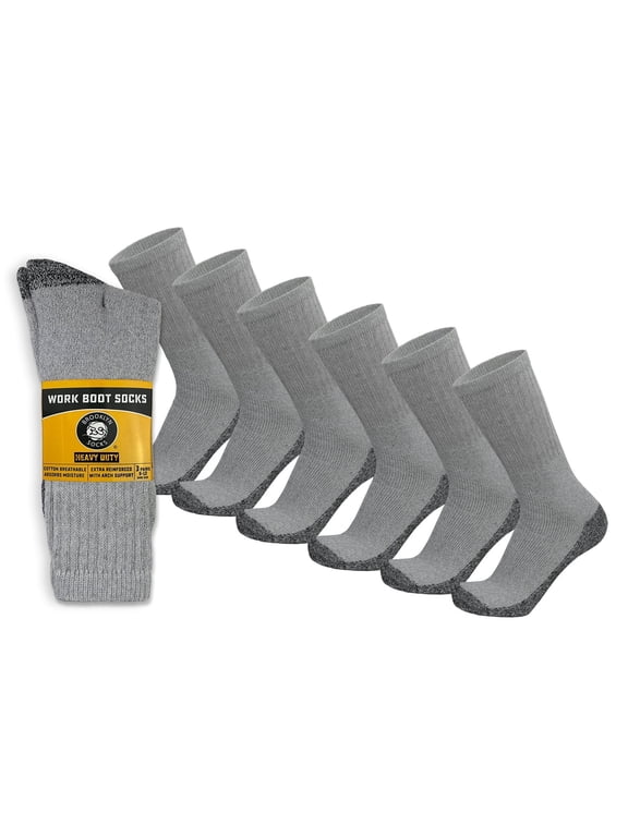 Heavy Duty Work Thick Warm Crew Cotton Socks, Steel Toe, (Gray - 6 pairs) fits US Men's Shoe Size 10-12