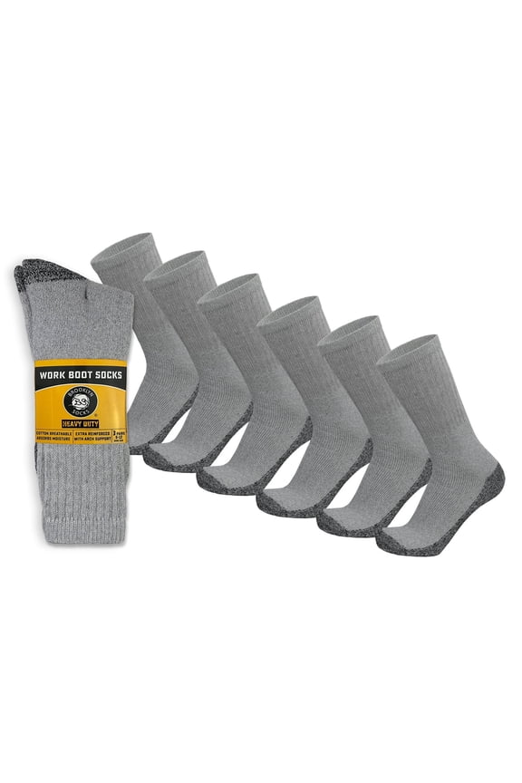 Heavy Duty Work Thick Warm Crew Cotton Socks, Steel Toe, (Gray - 6 pairs) fits US Men's Shoe Size 10-12
