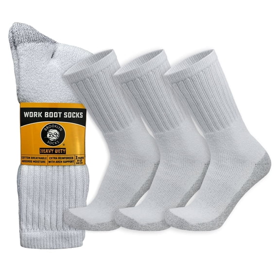 Heavy Duty Work Thick Warm Crew Cotton Socks, Steel Toe, (White - 3 pairs) fits US Men's Shoe Size 10-12