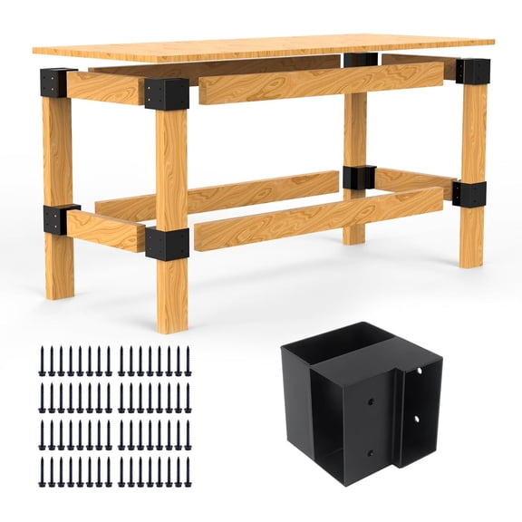 Heavy Duty Workbench Bracket Kit - 4 Pcs Steel 3-Way Right Angle Corner Brackets for DIY Custom Workbench, Shelving, Work Table, Fits 2x4 (Actual 1.5"x3.5") Wood