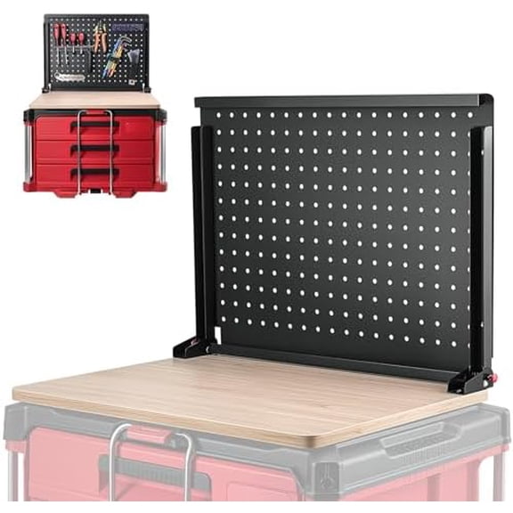 Heavy Duty Workbench with Pegboard Fit for Milwaukee Packout Toolbox System, Wall-Mounted Foldable Pegboards Integrated Tool Storage & Wooden Work Surface$$Tools