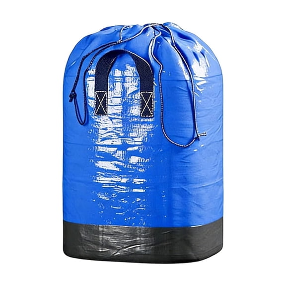 Heavy Duty Woven Drawstring Storage Bag - Large Capacity Sack with Reinforced Handles, Waterproof, Durable for Moving, Laundry, Bedding, Dorm, Camping Blue