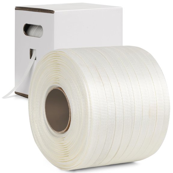 Heavy Duty Woven Flat Polyester Rope, 1000ft x 1/2in, Strapping Kit with Dispensing Box