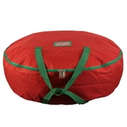Heavy Duty Wreath Bag High Quality Polyester Circular Holiday Wreath Garland Lights Decorations Storage Bags 30 Inch Red
