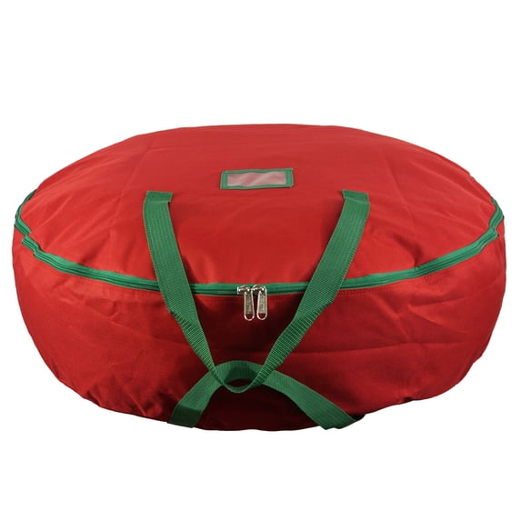 Heavy Duty Wreath Bag High Quality Polyester Circular Holiday Wreath Garland Lights Decorations Storage Bags 30 Inch Red