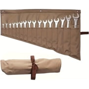 Heavy-Duty Wrench Organizer Roll-Up Bag with 16 Pockets, Waterproof Oxford Canvas Tool Pouch for Mechanics, Plumbers, DIY Home & Auto Repair Khaki