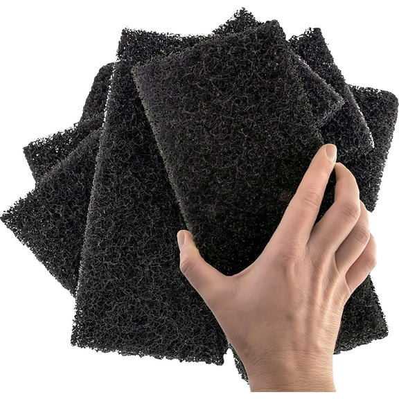 Heavy Duty XL Black Scouring Pad 5 Pack. 10 x 4.5in Large Multipurpose Nylon Scrubbing Sponges. Clean Bathrooms, Kitchens, Counters and Floors to Erase Grime and Make Surfaces Sparkle