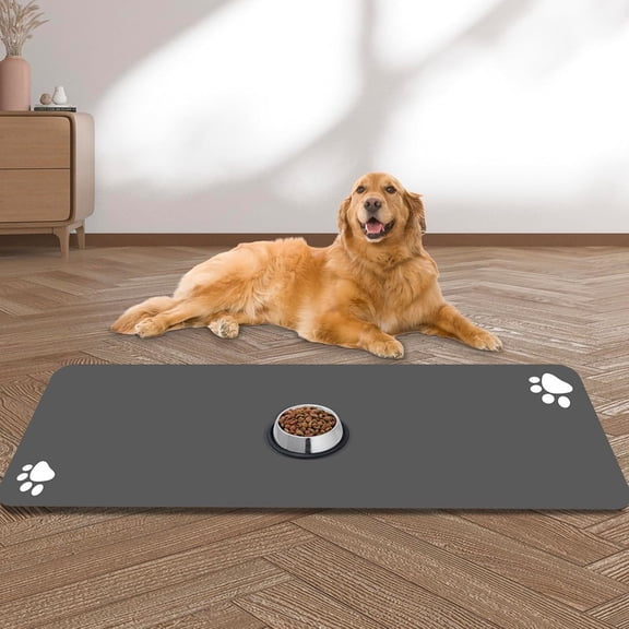 【Heavy Duty】XXL Dog Water Bowl Mat - Ultra Absorbent Pet Feeding Pad, Anti-Slip Rubber Base for Messy Drinkers, Protects Floors from Stains (Gray)