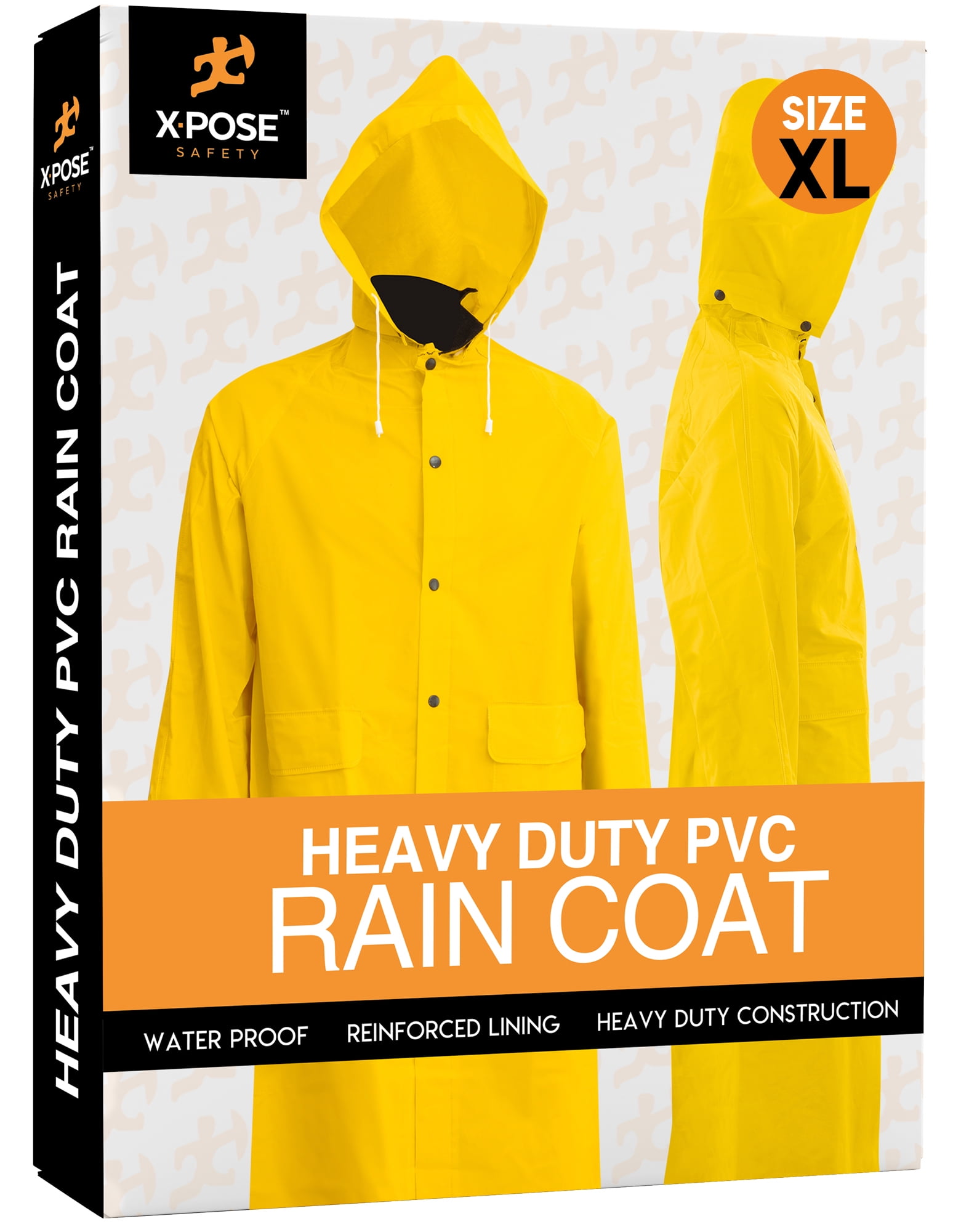 Heavy Duty Yellow Rain Coat – .35mm PVC 48in Raincoat Jacket with  Detachable Hood - Waterproof Slicker - Storm Weather, Raining, Fishing, Wet  Work Conditions - XL - by Xpose Safety 