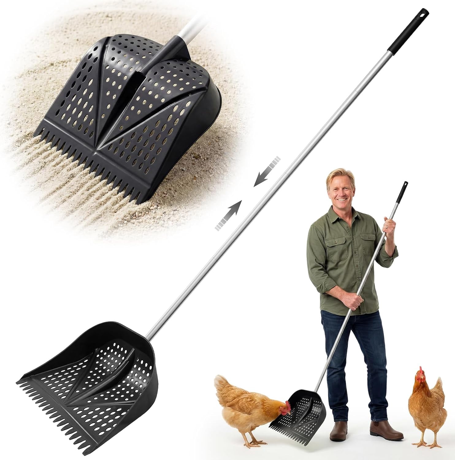 Heavy-Duty Yet Lightweight Chicken Poop Scooper & Rake 2-in-1 ...
