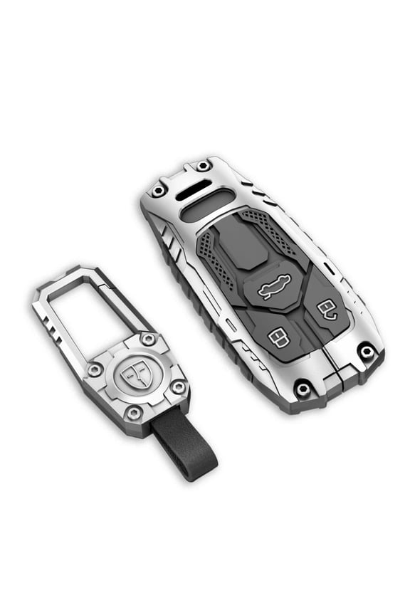 Heavy-Duty Zinc Alloy Full-Protection Key Fob Cover with Keychain for Audi A4 A5 A6 A7 Q5 R8 S4 S5 S6 S8 SQ5 SQ7 TT RS4 Smart Keyless Remote