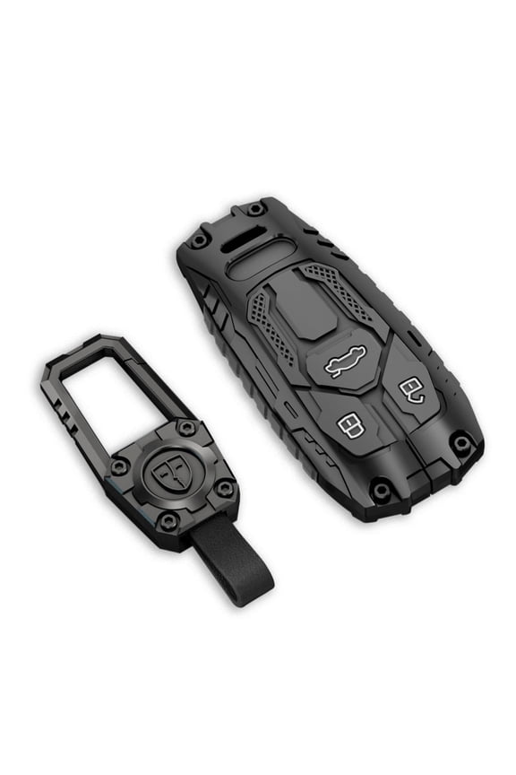 Heavy-Duty Zinc Alloy Full-Protection Key Fob Cover with Keychain for Audi A4 A5 A6 A7 Q5 R8 S4 S5 S6 S8 SQ5 SQ7 TT RS4 Smart Keyless Remote