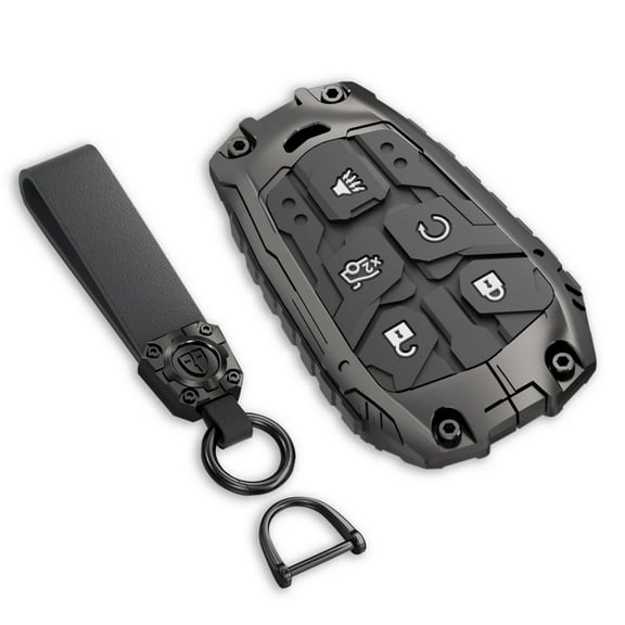 Heavy-Duty Zinc Alloy Full-Protection Key Fob Cover with Keychain for Cadillac ATS CTS CT6 SRX XTS XT4 XT5 Escalade Smart Keyless Remote