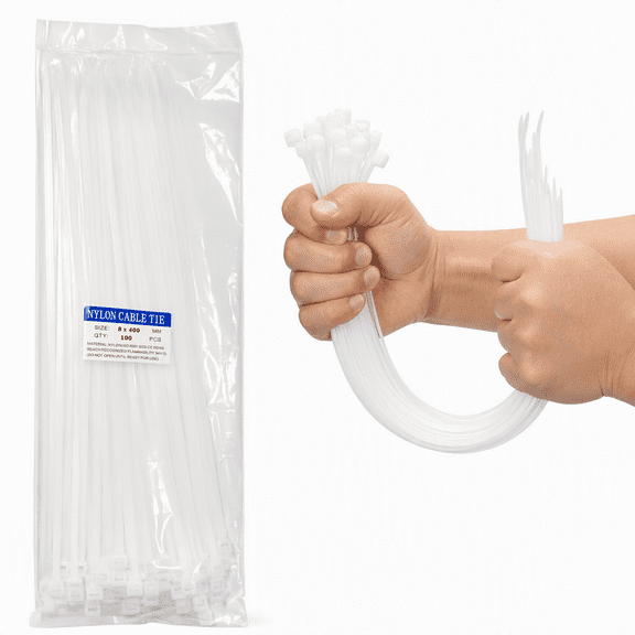 Heavy Duty Zip Ties 16 Inch White 100 Pack, 0.3 Inch  Wide Self-Locking Nylon Cable Ties Wire Wraps for Outdoor Garden Garage Cable Management