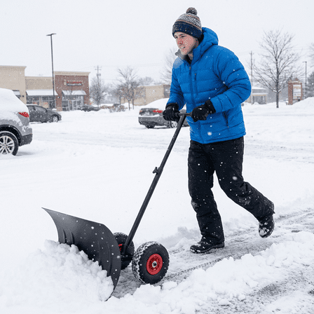 Heavy-Duty and Adjustable Wheeled Snow Push Shovel, Single Handle