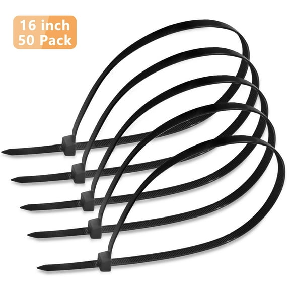 Heavy-Duty high-Quality Nylon Cable tie Wire Zipper Black Nylon Cable tie, Anti-Ultraviolet Tension Rating 50 LBS, Used in Outdoor Industry, Wire Finishing.(16 inches Black 50 Pieces)