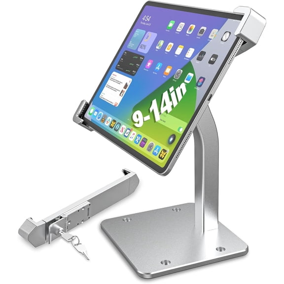 Heavy-Duty iPad Kiosk Stand with Lock and Key Mechanism, Anti Theft Desktop Tablet Security Stand, Fits 9-14" Tablets, 360 Rotation Retail POS Tablet Stand for Business & Commercial Use
