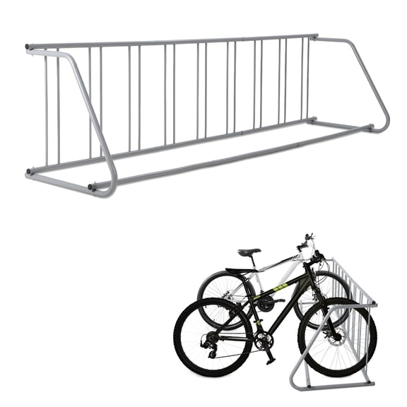 Heavy Duty single-sided 9-Bike Floor Rack – Commercial All-Steel Two-wheeler Parking Stand – Freestanding Grid Storage for Garage, Street, Yard, Events – Grey