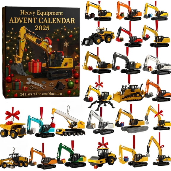 Heavy Equipment Advent Calendar 2025, Heavy Equipment Advent Calendar,24 Die-Cast Machines, 24 Days Engineering Vehicles Hanging Decorations Countdown Calendar,Christmas Party Favor Surprise Box Gift