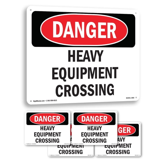 Heavy Equipment Crossing OSHA Danger Aluminum Sign 14 Inch x 10 Inch - 5 Pack