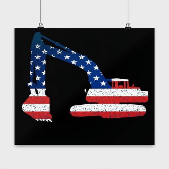 Heavy Equipment Excavator Poster 13x13in - Black Construction Wall Art Gift