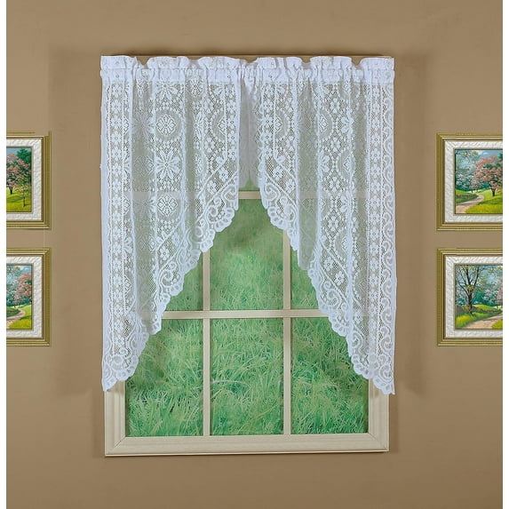Heavy Floral Lace White Lace Medallion Curtain Tiers or Valance