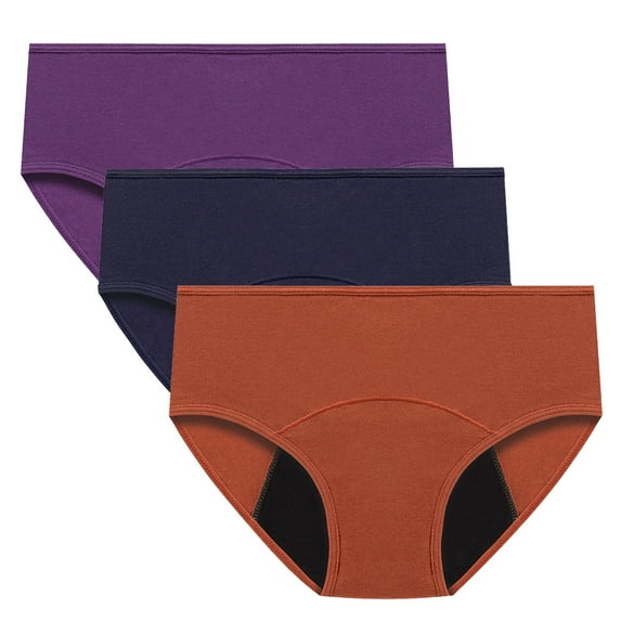 Heavy Flow Period Underwear for Women Mid Rise Menstrual Panties Postpartum Easy Clean Teens Brief 3 Pack