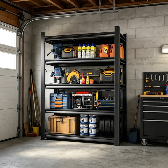 Heavy Garage Shelves, 2000 lbs Storage Metal Utility Shelf for Pantry, Kitchen, Closet, Basement, Warehouse Organizer, 71.18"H x 35.43"W x 13.78"D, Black