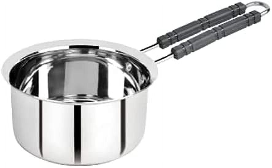 Heavy Gauge Stainless Steel Milk Pan/Sauce Pan/Tea Pan/Deep Cooking Pot, Induction And Gas Burner/Stove Compatible Cookware/Kitchenware(Approx. 32.2 x 15.8 x 8.8 Cm, 1 Litre), Pack of 1