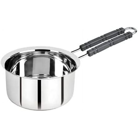 Heavy Gauge Stainless Steel Milk Pan/Sauce Pan/Tea Pan/Deep Cooking Pot, Induction And Gas Burner/Stove Compatible Cookware/Kitchenware(Approx. 32.2 x 15.8 x 8.8 Cm, 1 Litre), Pack of 1