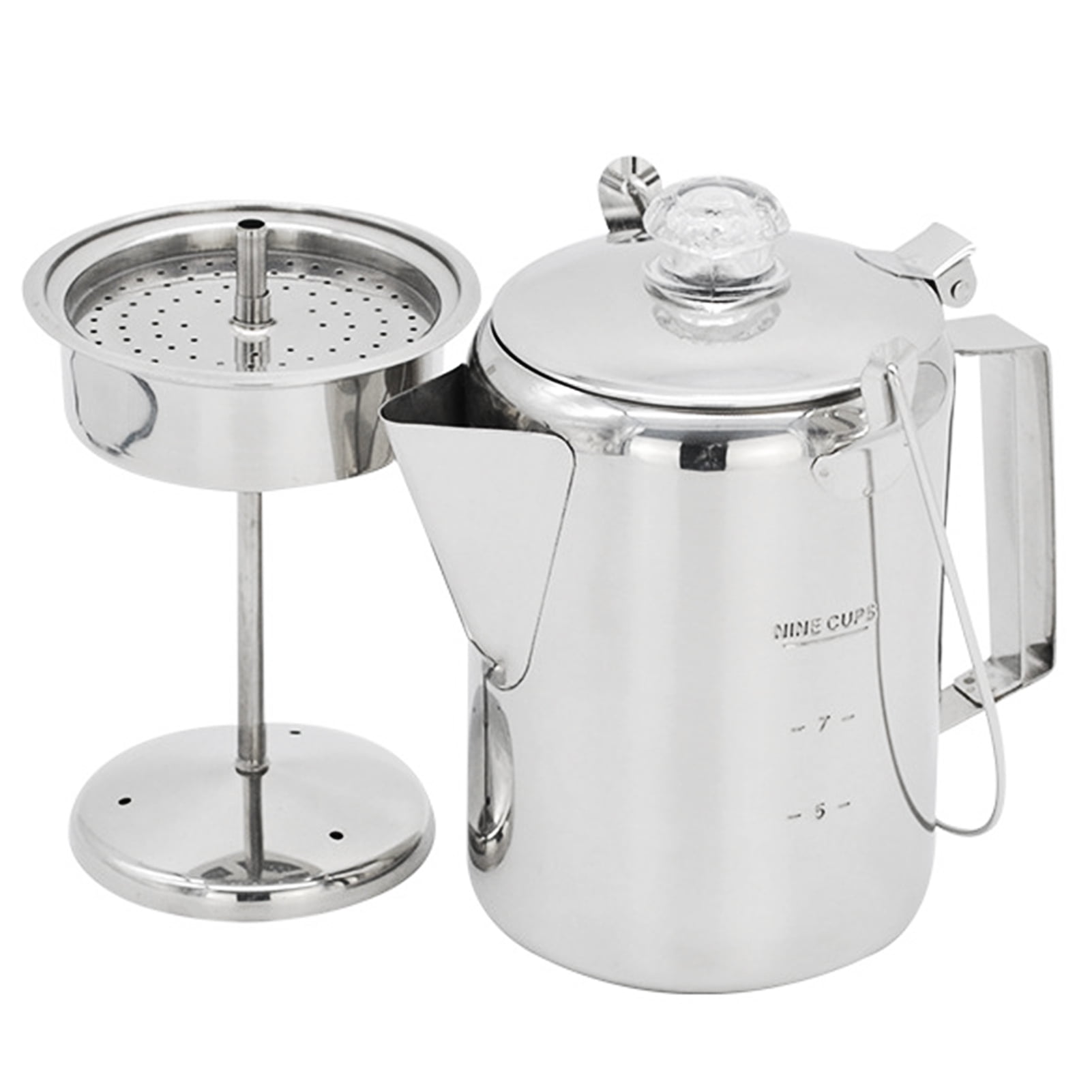 Heavy Gauge Stainless Steel Percolator Coffee Pot, 9 Cup Camping Coffee