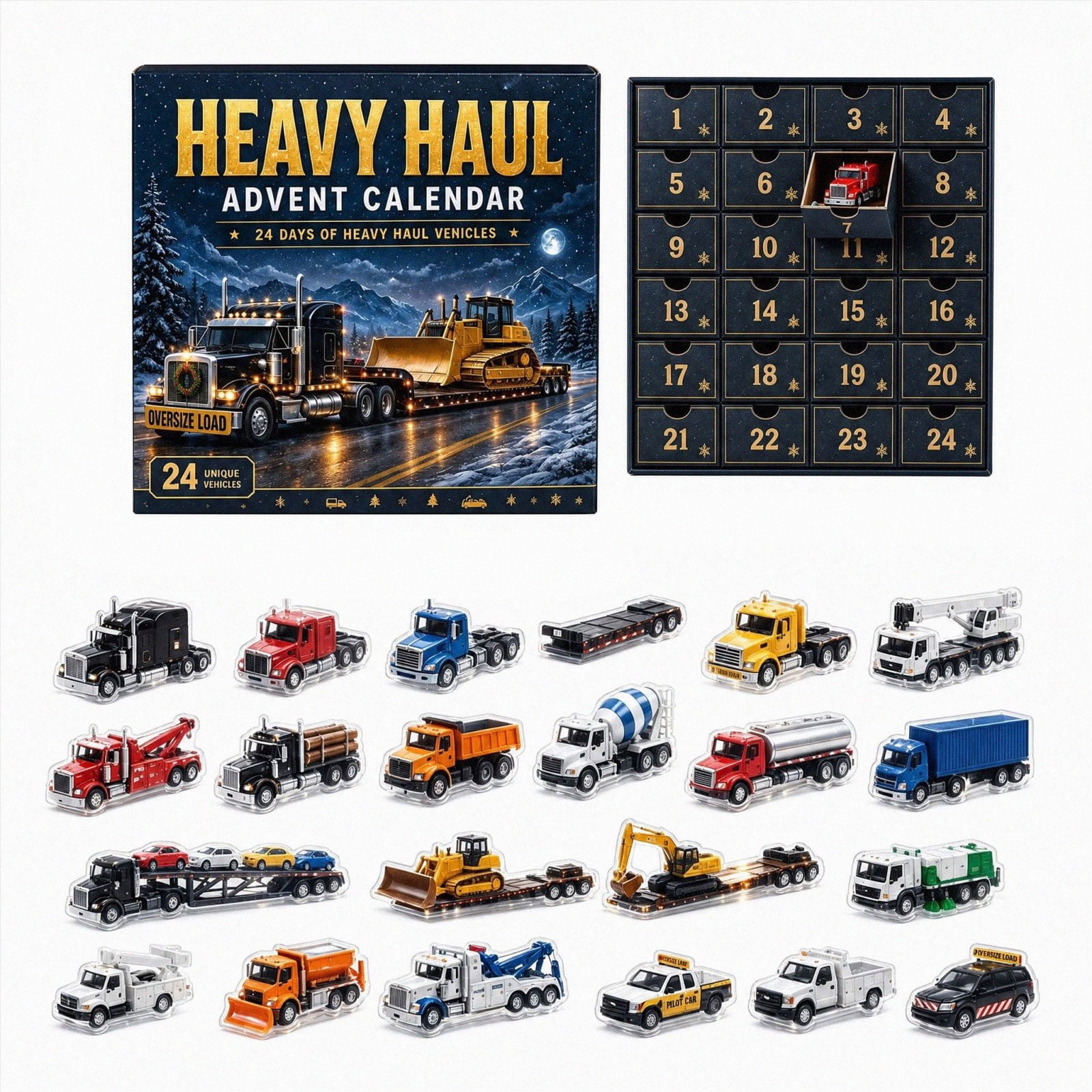 Heavy Haul Advent Calendar 2026, 24 Pieces 2D Acrylic Semi Truck ...