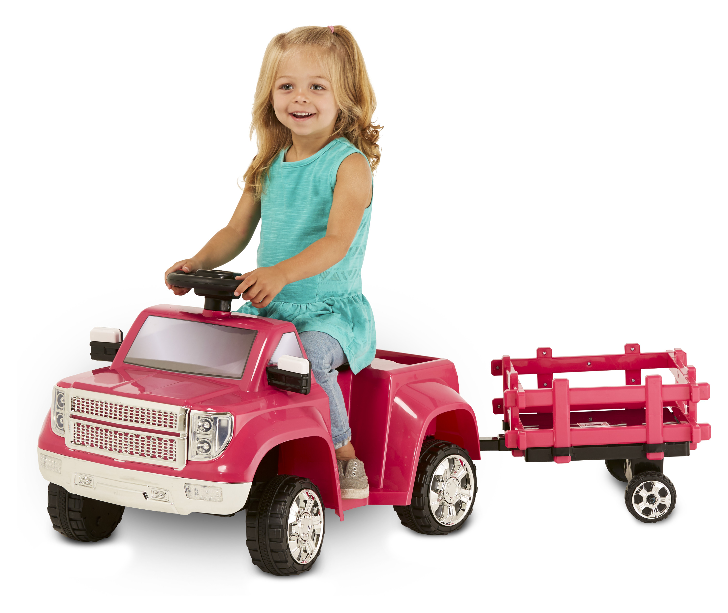 Heavy Hauling Truck with Trailer Toddler Ride-On Toy by Kid Trax, pink - image 1 of 8