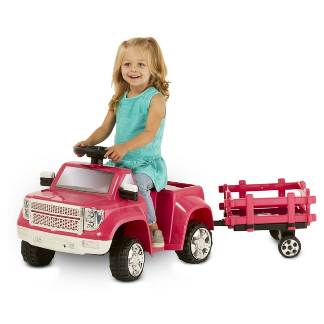 Heavy Hauling Truck with Trailer Toddler Ride-On Toy by Kid Trax, pink
