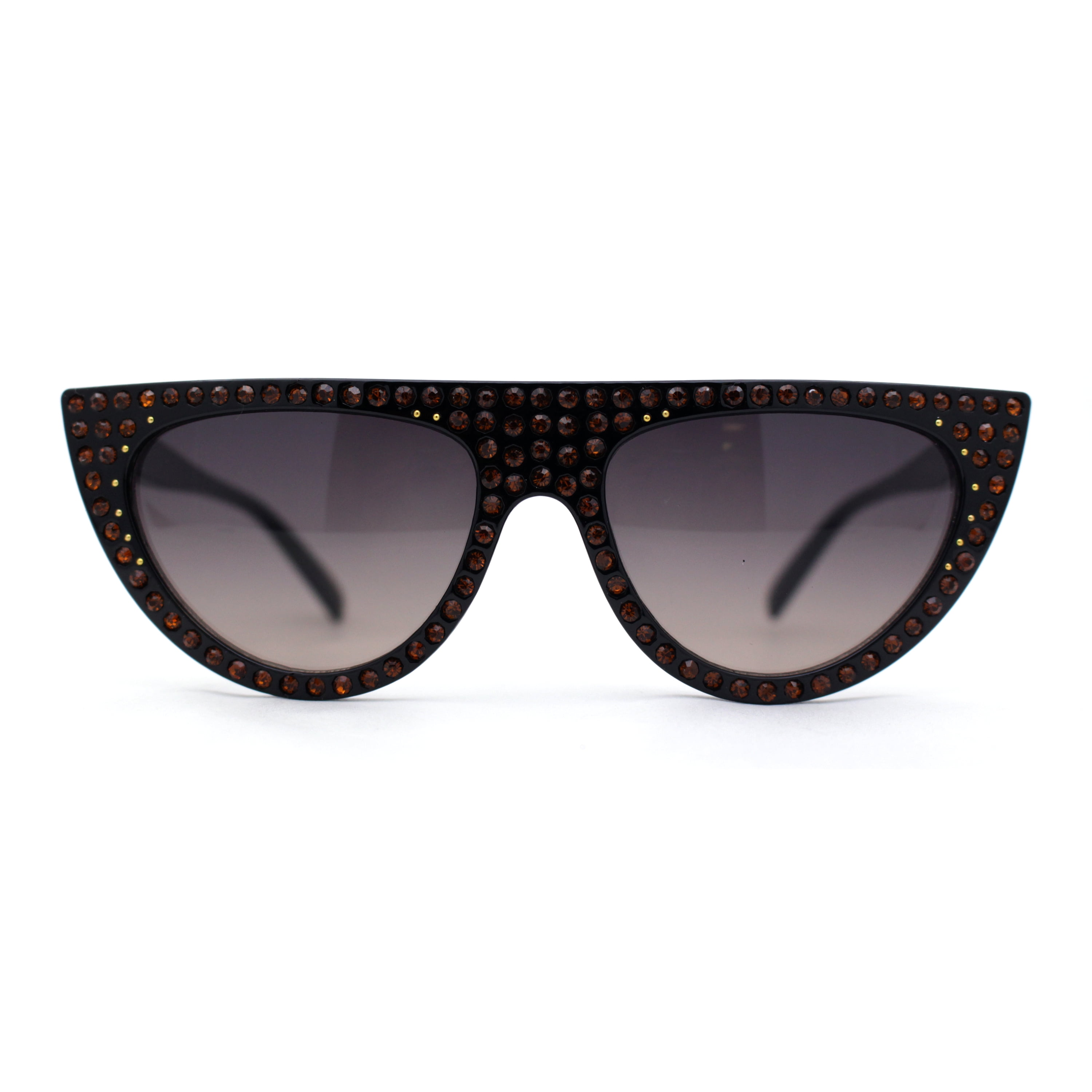 Heavy Iced Out Rhinestone Bling Jewel Flat Top Cat Eye Sunglasses Black Smoke Walmart