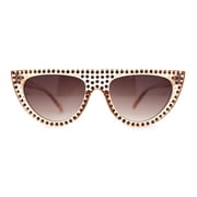 Heavy Iced Out Rhinestone Bling Jewel Flat Top Cat Eye Sunglasses Peach - Brown