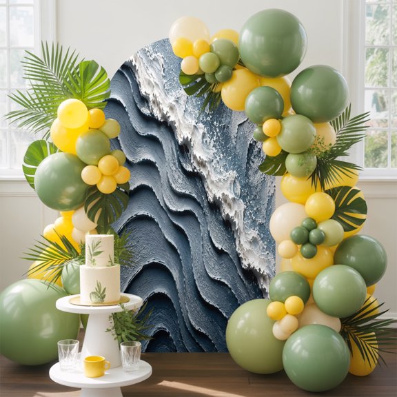 Heavy Impasto Tide Arch Backdrop Cover, 4FT, Coastal Textured Ocean Blue Crashing Wave Foam Spandex Arch Covers Double-Sided Backdrop for Wedding Birthday Party Photo Background Decoration