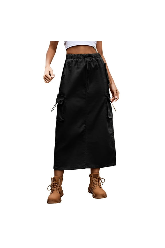 Heavy Industry Drawstring Design Denim Cargo Skirt Skirt
