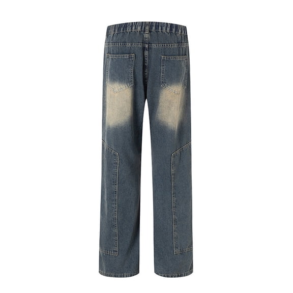 Heavy Industry High Street Zipper Jeans For Men 2024 Retro Denim Pants Casual Comfort Stretch Fit