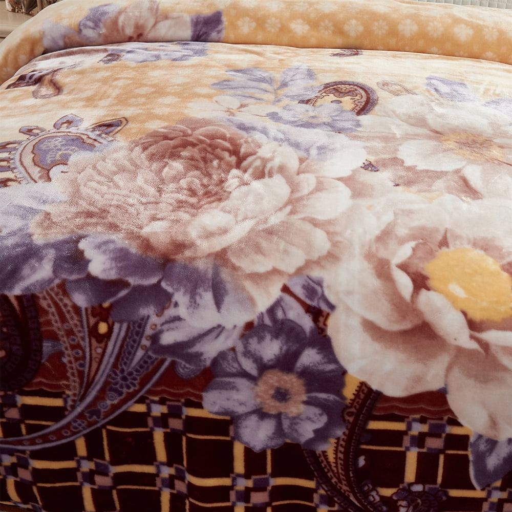 Heavy Korean Mink Plush Fleece Blanket, Queen, Coffee & Beige