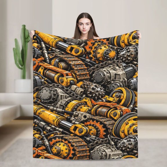 Heavy Machinery Blanket Featuring Hydraulic Cylinders for Construction Equipment Enthusiasts 50x40 in