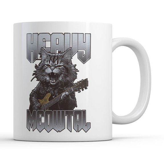 Heavy Meowtal Mug Funny Sarcastic Kitten Graphic Novelty Metal Music Coffee Cup