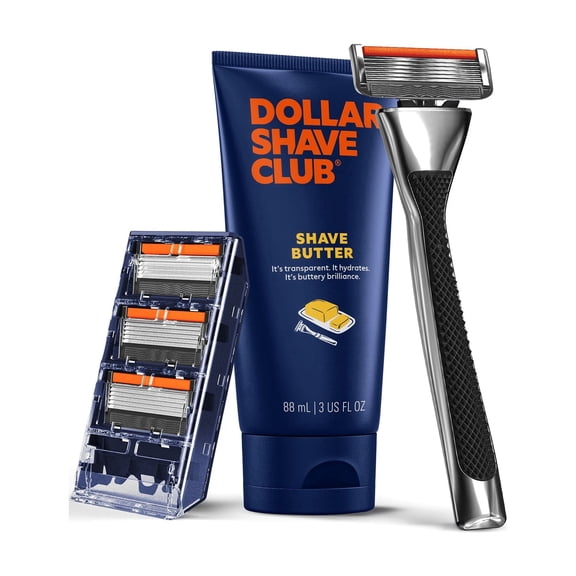 Dollar Shave Club Heavy Metal Handle Shave Set with Shave Butter and 4 Razors