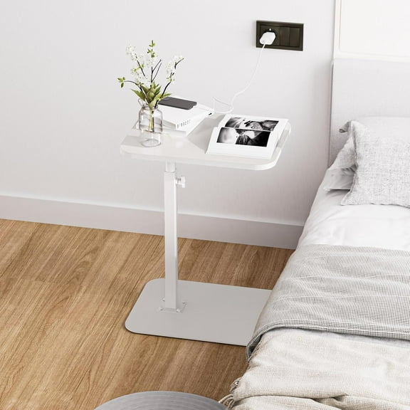 Heavy Metal Base Swivel TV Tray for Couch, Adjustable Height C-Shaped End Table for Sofa Bed Bathroom Study