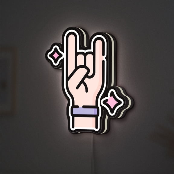 Heavy Metal Hand 3D Novelty Light Box, Rock Gesture Lamp for Music Rooms and Festival-Themed Walls (Width 24 inch, 60cm)